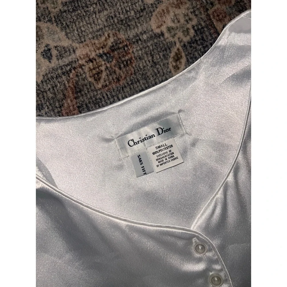 Vintage Christian Dior White Satin Slip Dress Embroidered Accent - Picture 4 of 4